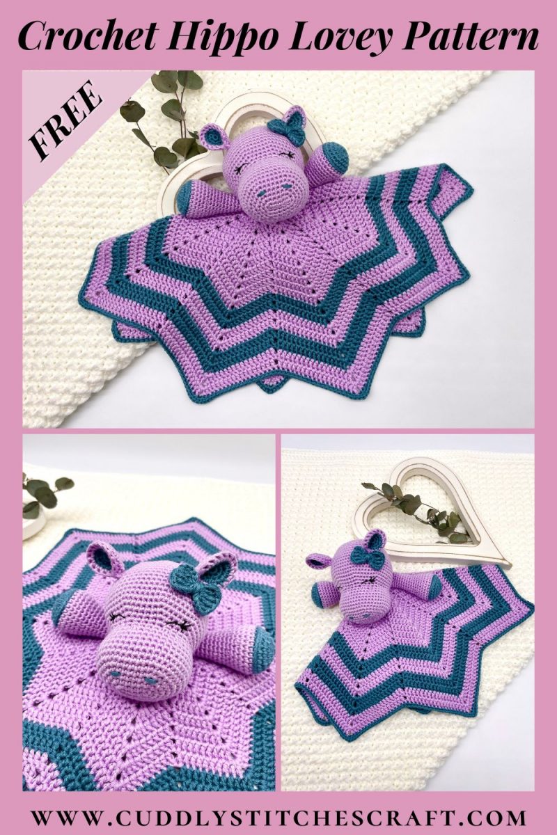 Free crochet hippo lovey pattern, free Amigurumi hippo lovey blanket by Cuddly Stitches Craft (14)