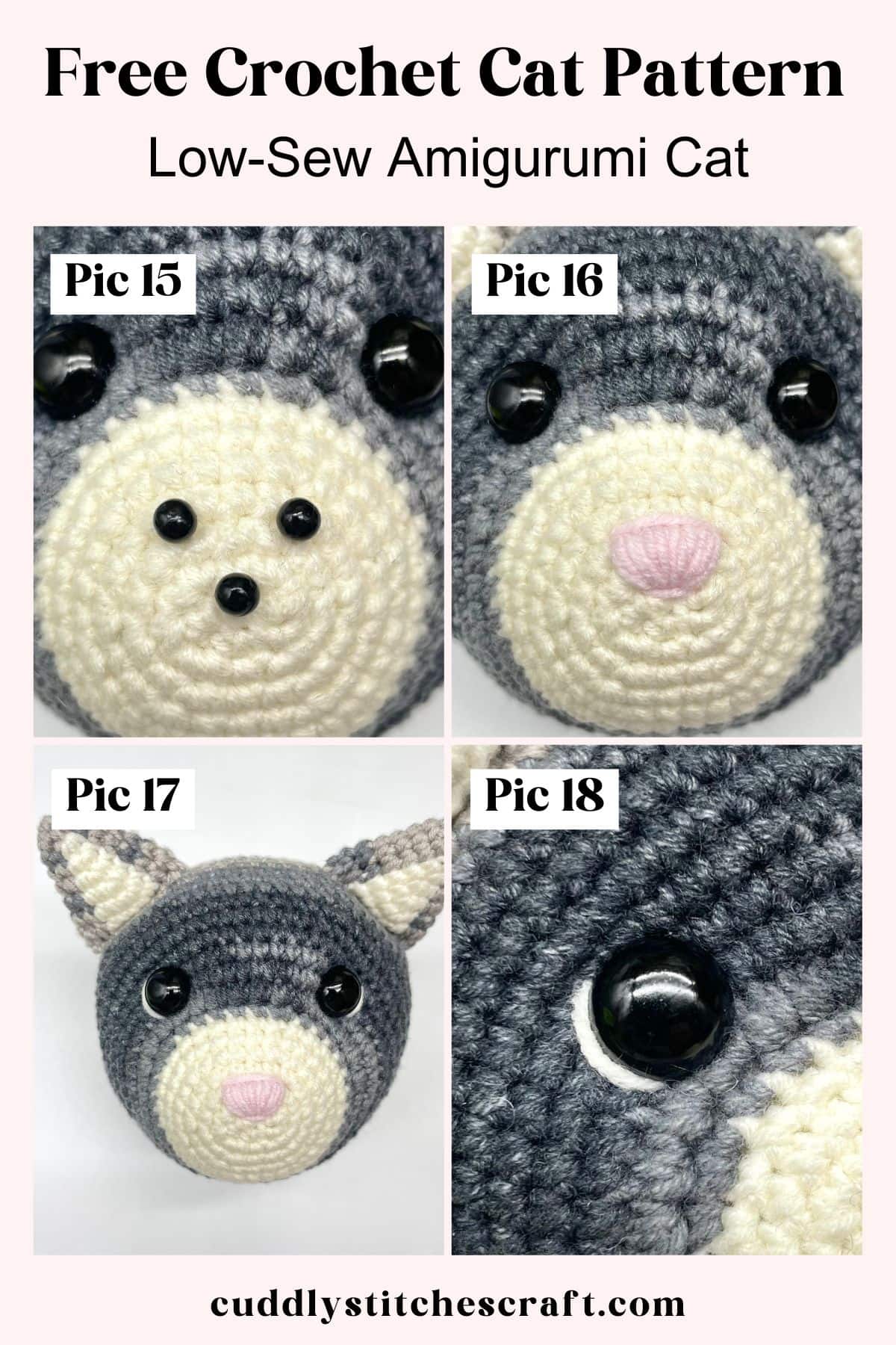 LOW-SEW crochet cat pattern, Cat Amigurumi free pattern, Free crochet pattern