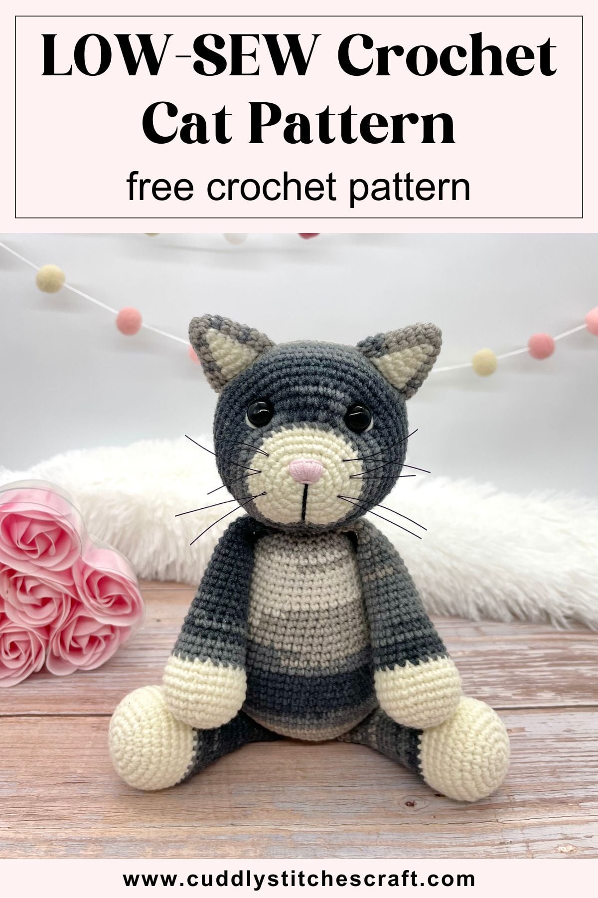 LOW-SEW crochet cat pattern, Cat Amigurumi free pattern, Free crochet pattern