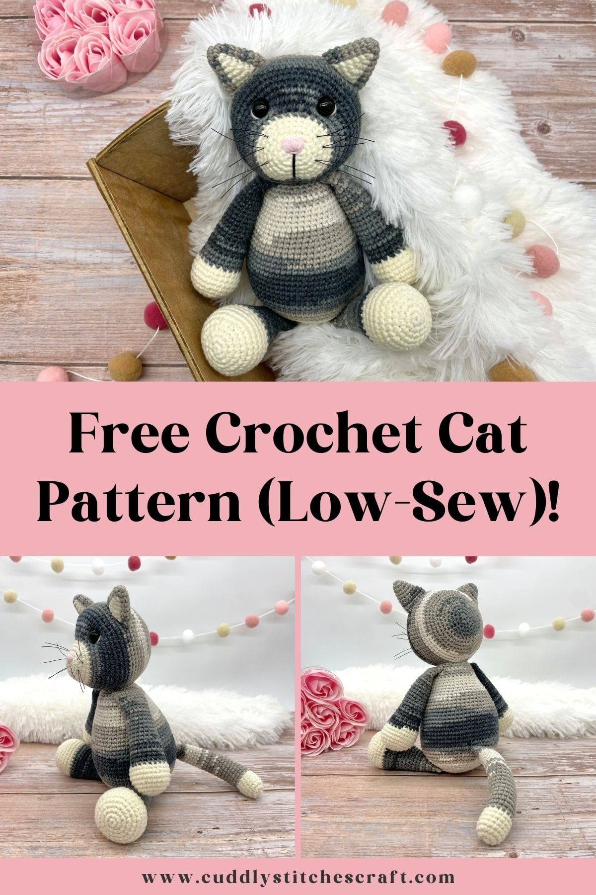 LOW-SEW crochet cat pattern, Cat Amigurumi free pattern, Free crochet pattern