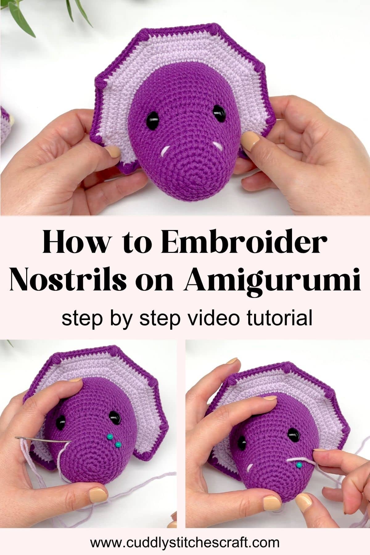 How to embroider nostrils on Amigurumi, crochet animal nostrils, video tutorial
