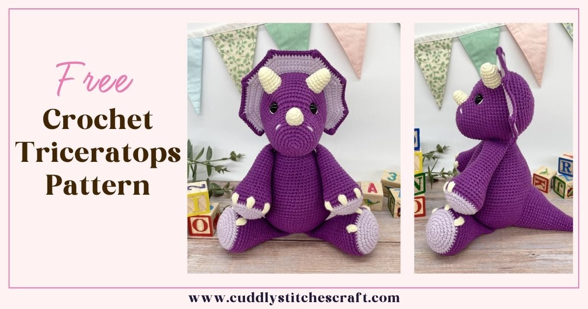 Triceratops crochet pattern by Cuddly Stitches Craft
